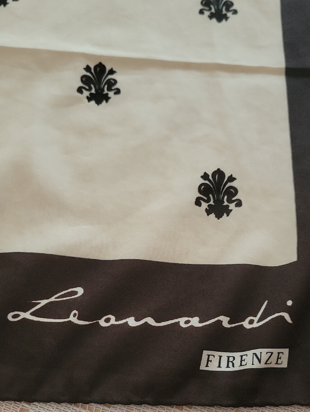 Vintage 70s Leonardi Firenze Silk Scarf Brown Beige Fleur Print 29x30